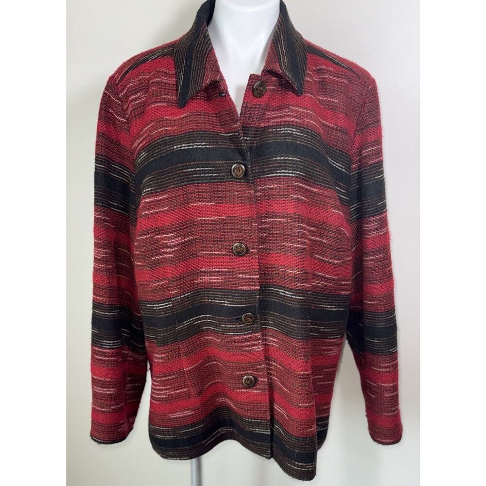 Grannycore Tweed Blazer Jacket Academia Vintage Office Textured Red Stripe 2XL